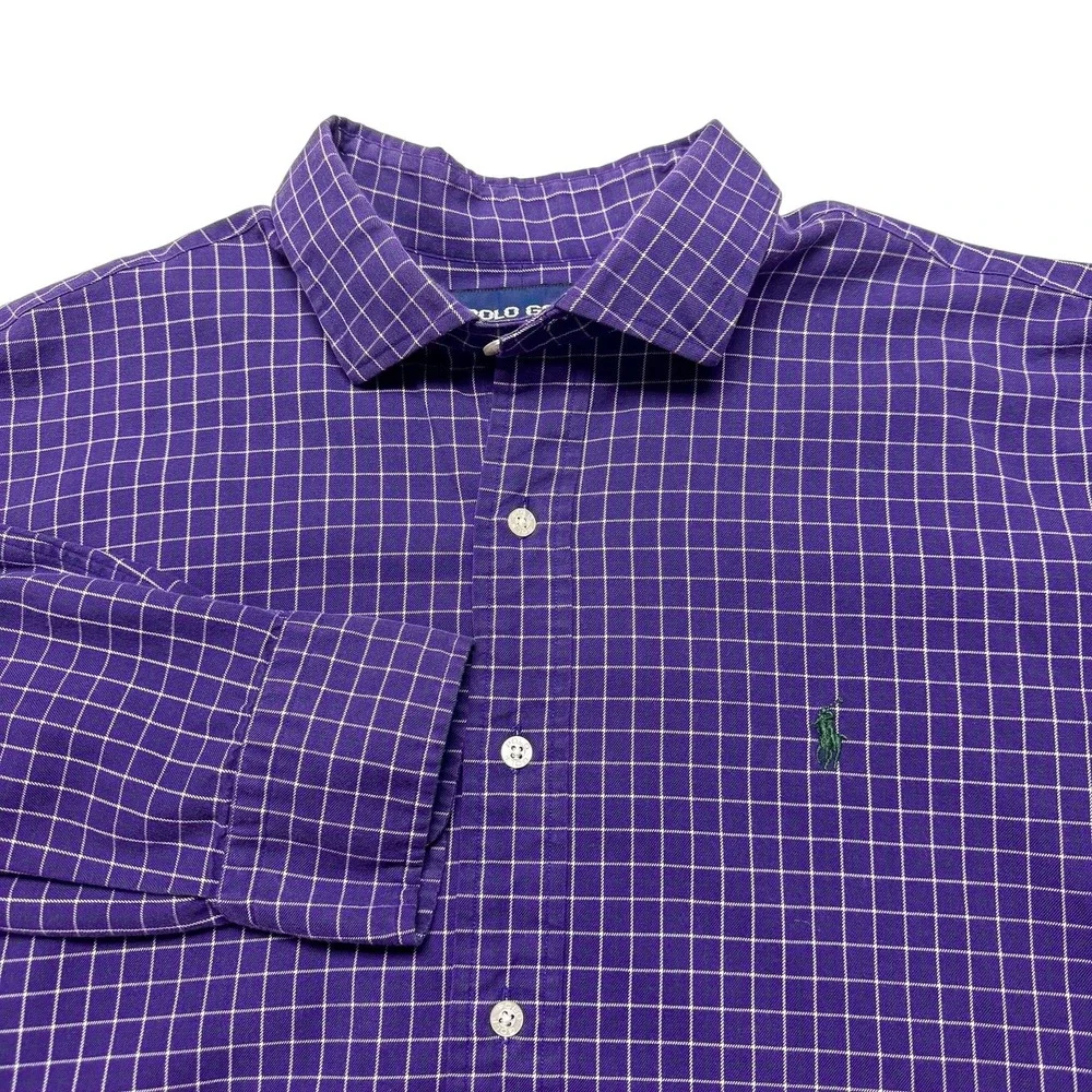 Polo Golf Ralph Lauren Shirt Mens XL Purple Check Estate Sport‎ Long Sleeve Work